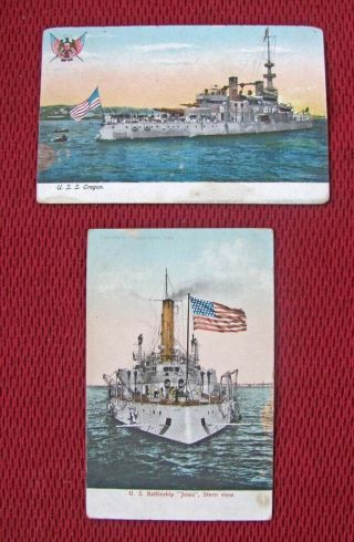 2 Vintage Us Navy Battleship Unposted Postcards: Uss Iowa & Uss Oregon
