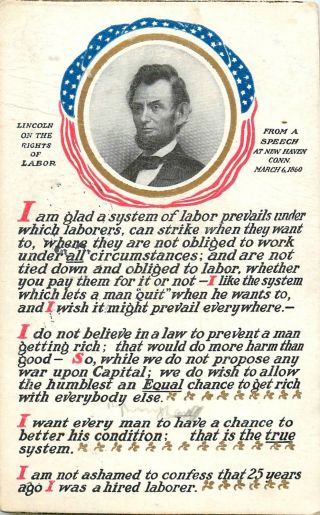 1911 Abraham Lincoln Rights Of Labor Speech,  Haven,  Connecticut Postcard