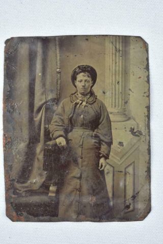 Vintage Tintype Photo Young Woman Heavy Dress