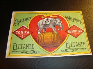 Circa 1910 Elefante Beer Label,  Backus & Johnston’s,  Lima,  Peru