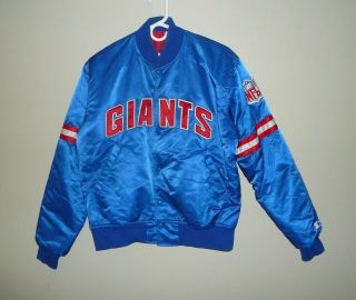 Ny Giants Vintage Starter Satin Jacket Coat Mens Sz Medium York Blue Sewn