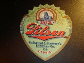 Circa 1910 Pilsen Beer Die Cut Label,  Backus & Johnston’s,  Lima,  Peru