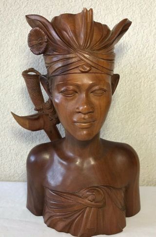 Vintage Bust Lady Woman Balinese Bali Indonesia Head Hand Carved Wood 1950 Merta