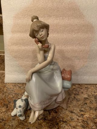 Lladro 5466 Chit - Chat Girl W/dalmatian Dog Porcelain Figurine Spain