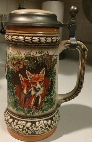 Gerz Beer Stein W/mother Fox And Two Young Pups.  Made In West Germany.
