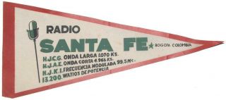 1961 Qsl - Pennant: Radio Santa Fe,  Bogota,  Colombia