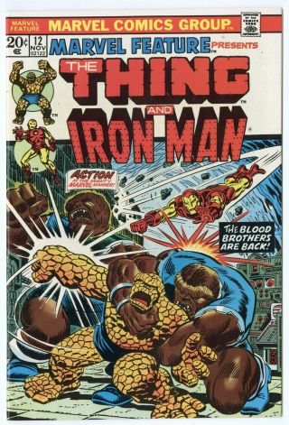 Marvel Feature 12 Nm - 9.  2 White Pages Thing & Iron Man 1973