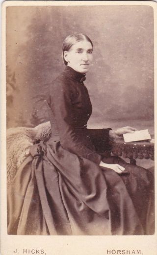 Antique Cdv Photo - Seated Lady With Book.  Horsham Studio