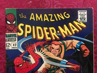 THE SPIDERMAN 42 1ST TIME SHOWING MARY JANE ' S FACE 2ND RHINO 1966 F 2
