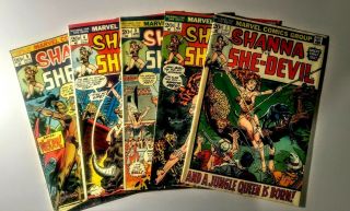Shanna The She Devil ’s 1,  2,  3,  4,  5 Complete Run Marvel Comics 1972 Fn,  To Vf,