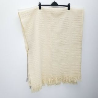 Vintage Pendleton Throw Blanket Ivory Cream 100 Wool Textured Fringe 58x 72 Usa