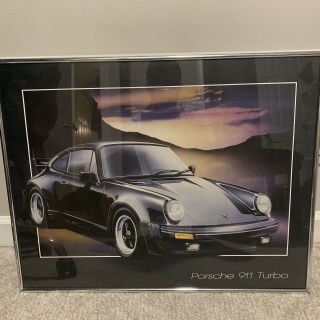 Vintage Porsche 911 Turbo Sports Car Print Framed 90s 80s Poster