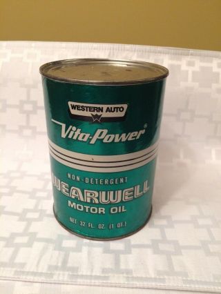 Vintage Western Auto Vita - Power Wearwell Motor Oil Gas Can Metal 1qt Nos Sign