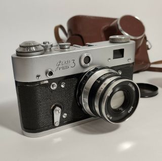 Fed - 3 Vintage Rangefinder Film Camera Russian Leica M39 With Industar - 61,  Case