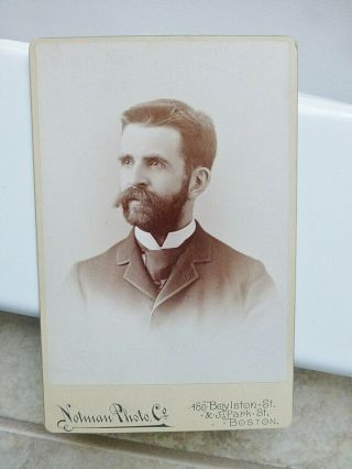 Antique Cabinet Card Photo Very Handsome Man Mustache & Beard Id 