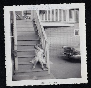 Old Vintage Antique Photograph Young Girl Sitting On Steps In Front Of House