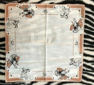 1930s Nos Vintage Mickey Mouse Cowboy Pluto Handkerchief Deadstock