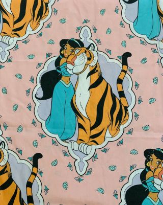 Vintage Disney Aladdin Princess Jasmine Hugging Rajah Pink Twin Flat Sheet 90’s