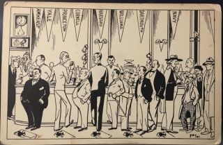 Men At Bar Smoke & Drink Ivy League College Flags Social Satire Signed Pic