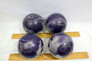 Vintage 1994 State Champion Purple & White Swirl Candlepin Bowling Ball Set Of 4
