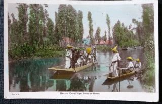 Mexico Canal De La Viga Fiestade Flores Old Real Photo Postcard.