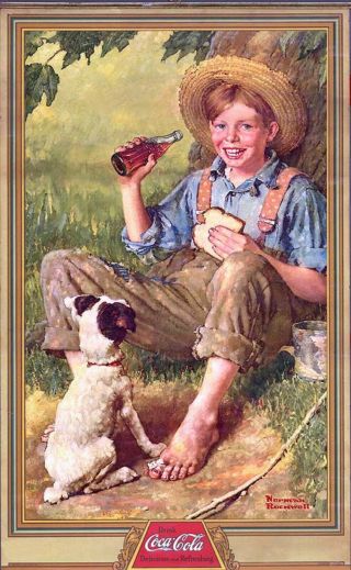 10 Inch X 15 1/2 Inch Coca - Cola Drink Coca - Cola Norman Rockwell Boy And Dog