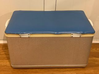 Vintage Cronstroms Cronco Aluminum Cooler Sailfish Blue Padded Top Icebox w/plug 3
