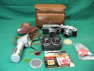 2 Vintage 35mm Film Cameras Petri 7s & Ricolet,  Accessories Parts