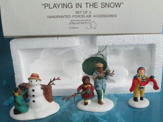 Dept 56 Playing In The Snow Set Children Snowman Heritage Vlg 5556 - 5 Complete