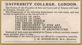 1899 University College Of London Both Sexes Admitted Print Ad