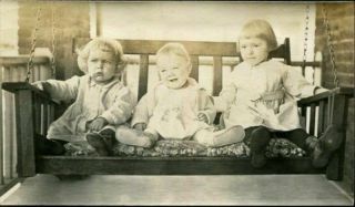 Cutest Little Children Posing On Old Porch Swing Antique Photo Snapshot
