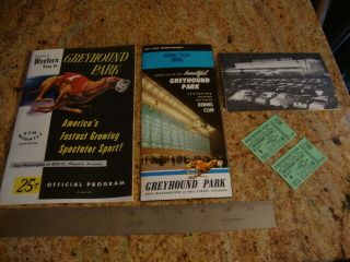 Vintage 1959 Arizona Greyhound Park Tickets/program/postcard/brochure Palms Mote