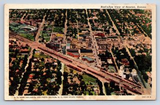 Vintage Postcard Birdseye View Of Newton Kansas Aerial A2