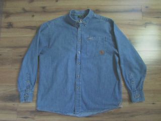 John Deere Mens Denim Jean Button - Front Shirt Long Sleeves Xl Vguc