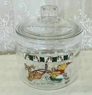 Disney Winnie The Pooh Tigger Glass Cookie Jar Canister Christmas Holiday Euc