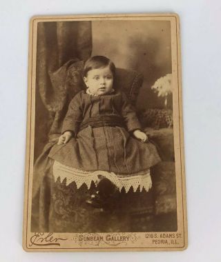 Antique Photo Cabinet Card - Young Girl In Lace Dress - Peoria Illinois - D