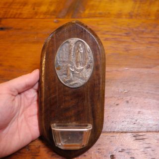Vintage Irish Catholic Mother Mary Plaque Wooden Wood Holy Water Wall Font