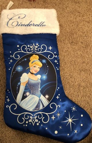 Cinderella Disney Princess Blue Satin Embroidered Christmas Stocking With Jewels