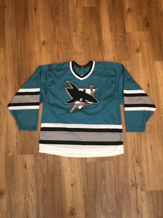 Vintage 90s Ccm San Jose Sharks Hockey Jersey Nhl Home Teal Sewn Blank Maska Usa