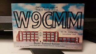 Amateur Ham Radio Qsl Postcard W9cmm Devry G.  W.  Chittenden 1964 Chicago Illinois