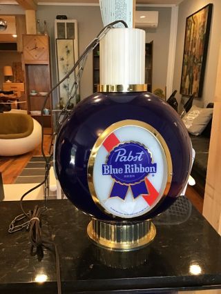 Pabst Blue Ribbon Lighted Beer Sign Globe Hanging Chandelier Bar Light 1964 Nos
