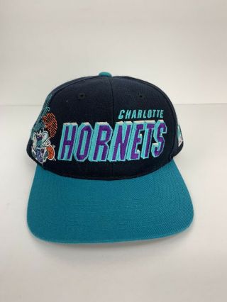 Vintage Sports Specialties Charlotte Hornets Snapback Hat - Nba Black & Teal Cap