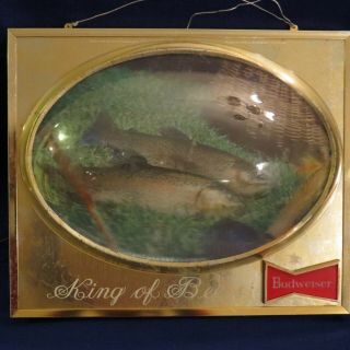 Vintage Budweiser King of Beers Lighted 3D Trout Fishing Light Sign GOOD COND 2