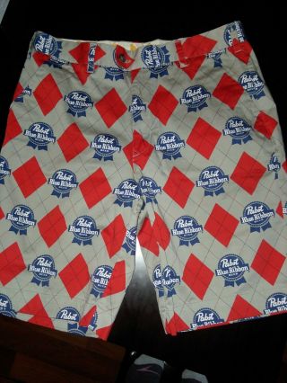 Pbr Pabst Blue Ribbon Beer Loudmouth Golf Shorts Mens 34 Red White Blue Argyle