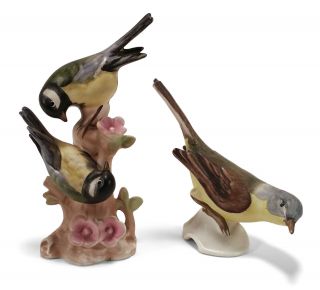 2 Vintage Goebel Porcelain Bird Figurines Yellow Wagtail Great Tit West Germany