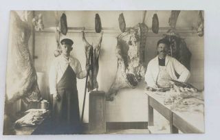Antique Early 1900`s Swedish Butchers Butchery Meat Photo Postcard