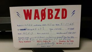 Amateur Ham Radio Qsl Postcard Wa0bzd Percy Aadland 1965 Sisseton South Dakota