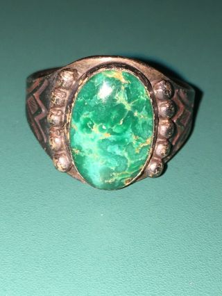 Navajo Vintage Old Pawn Sterling Green Turquoise Ring Size 11.  75 Fred Harvey Era