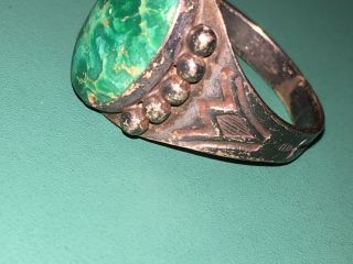Navajo Vintage old pawn sterling Green turquoise ring size 11.  75 Fred Harvey era 2