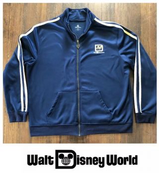 Walt Disney World Parks Athletic Track Jacket Full Zip Blue Gold Sweatshirt Xl